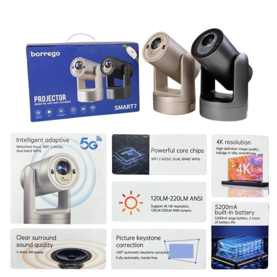 Projecteur Intelligent 4K Borrego SMART7 - WiFi 5G + Focus Motorisé