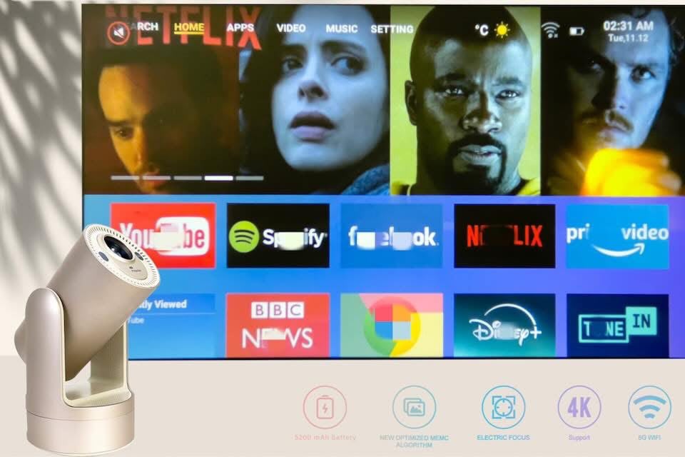 Projecteur Intelligent 4K Borrego SMART7 - WiFi 5G + Focus Motorisé